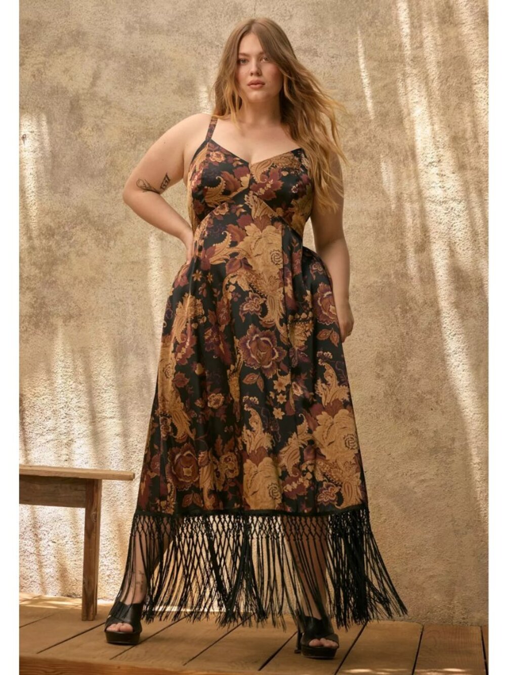 NWT Torrid 2 Festi Floral Paisley Black Fringe Maxi Dress 2X 18 20
